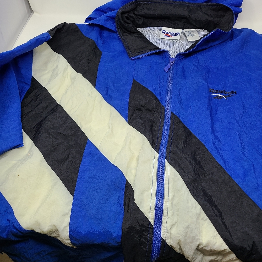 Reebok Blue Black White Windbreaker Jacket - Picture 5 of 13